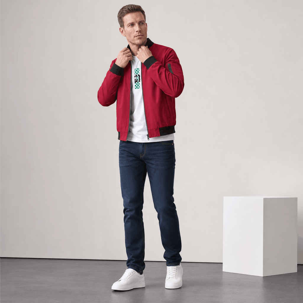 Men's bomber jacket with sleeve zip pocket