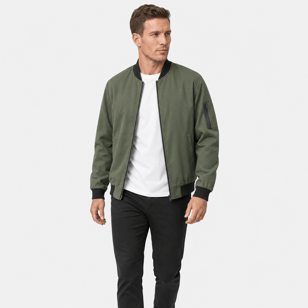 Men's bomber jacket with sleeve zip pocket - green