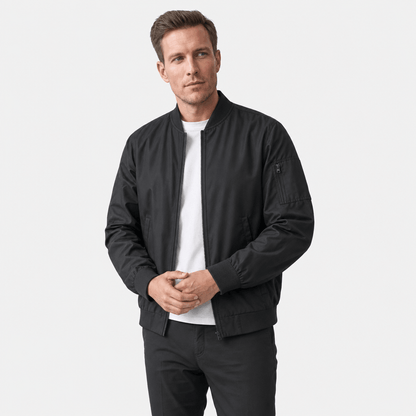 Men's bomber jacket with sleeve zip pocket - black