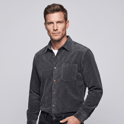 Cotton Corduroy Shirt in Relaxed Cut for Men - blue gray