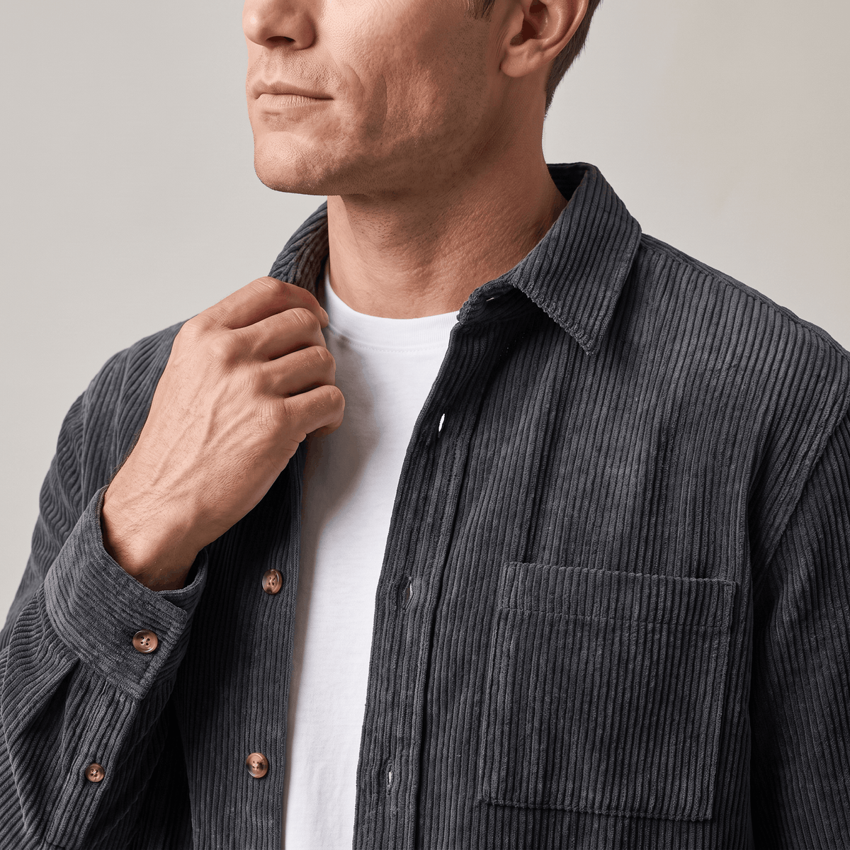 Cotton Corduroy Shirt in Relaxed Cut for Men