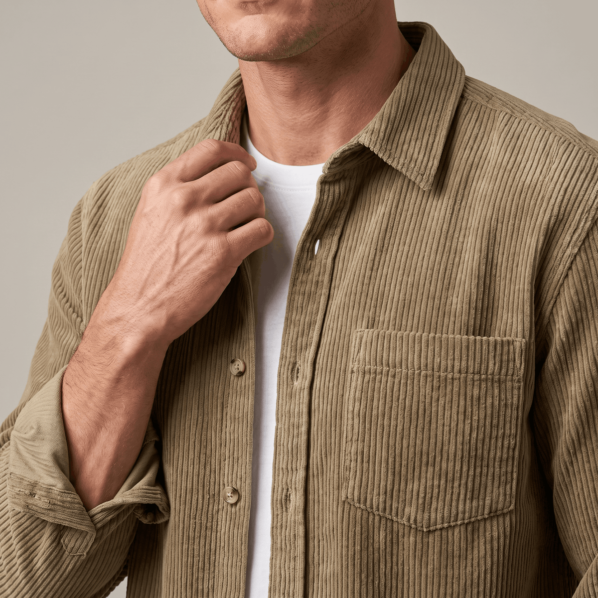 Cotton Corduroy Shirt in Relaxed Cut for Men