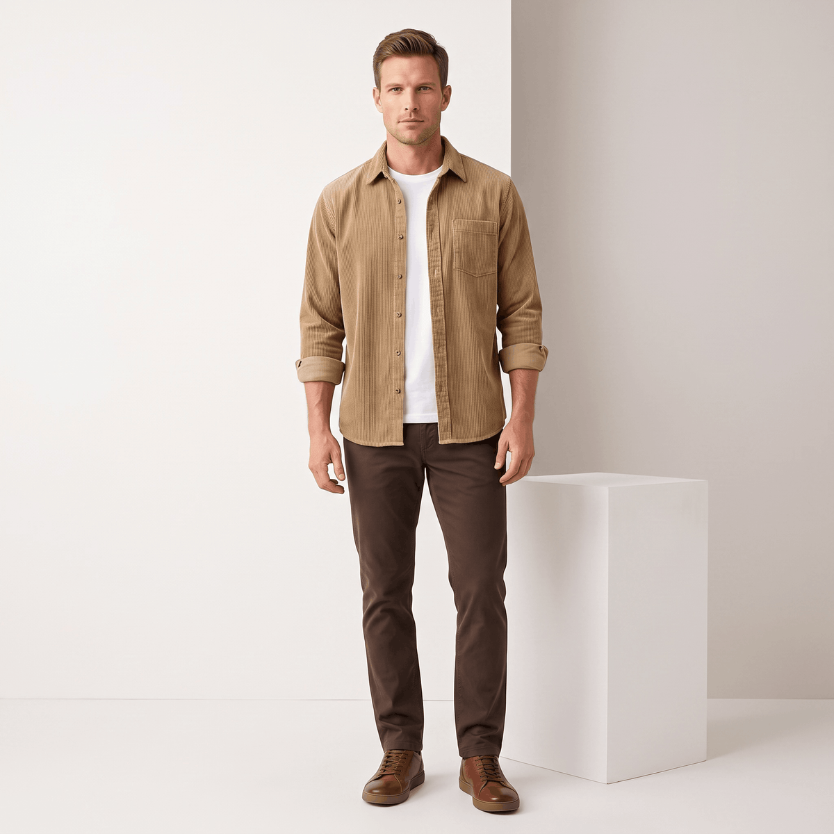 Cotton Corduroy Shirt in Relaxed Cut for Men