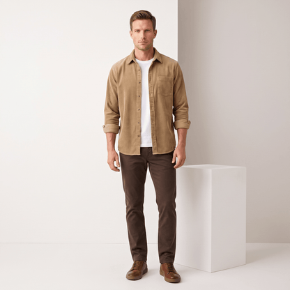 Cotton Corduroy Shirt in Relaxed Cut for Men