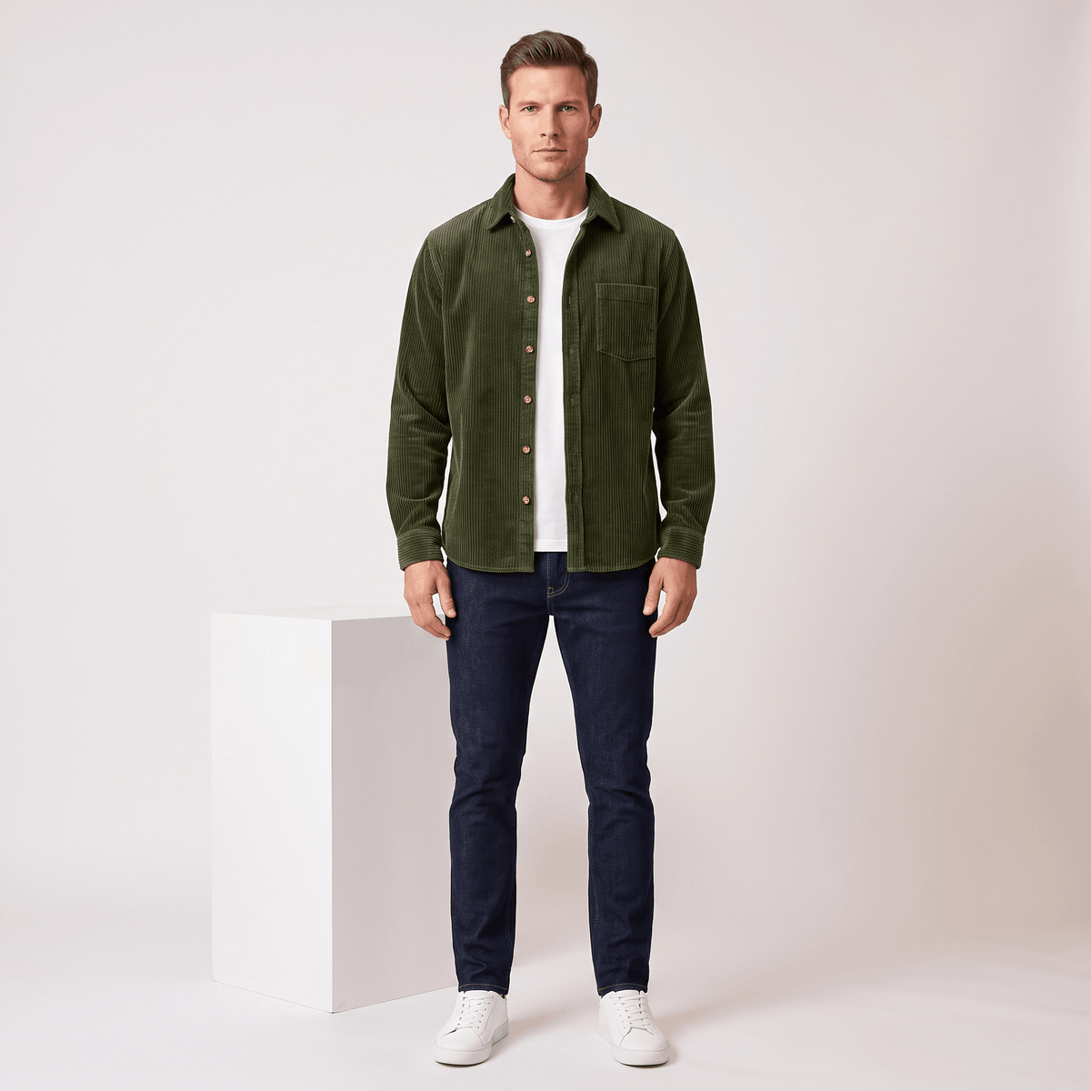 Cotton Corduroy Shirt in Relaxed Cut for Men