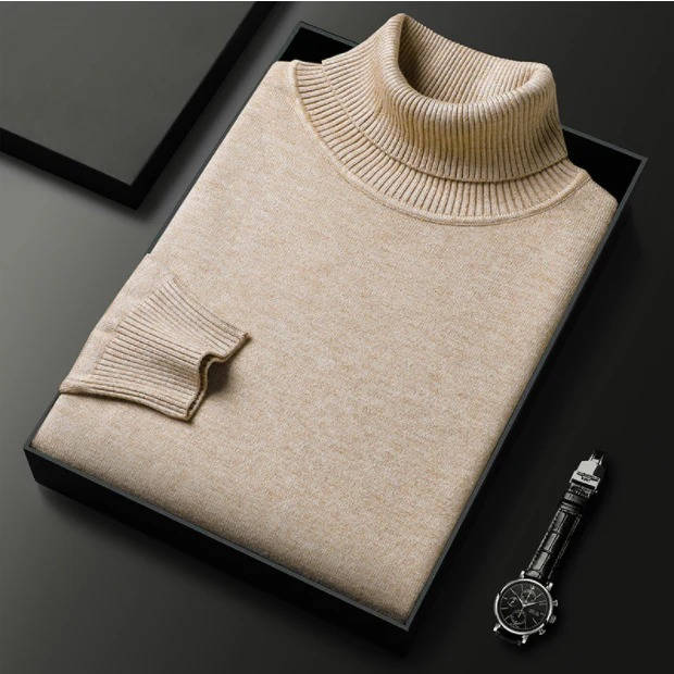 Men's knit turtleneck sweater - khaki