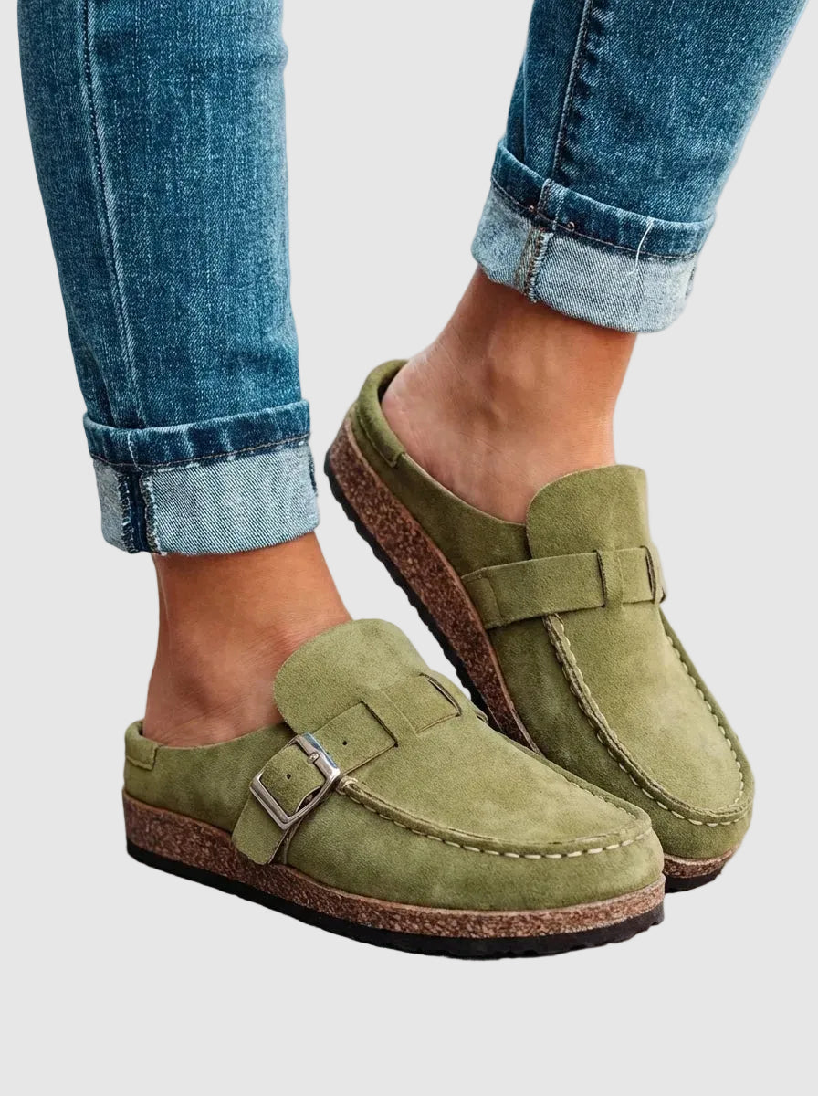 Women's orthopedic clogs with slip-on design - green