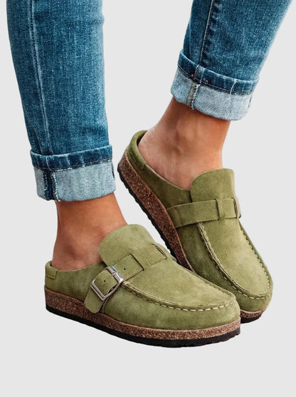 Women's orthopedic clogs with slip-on design - green
