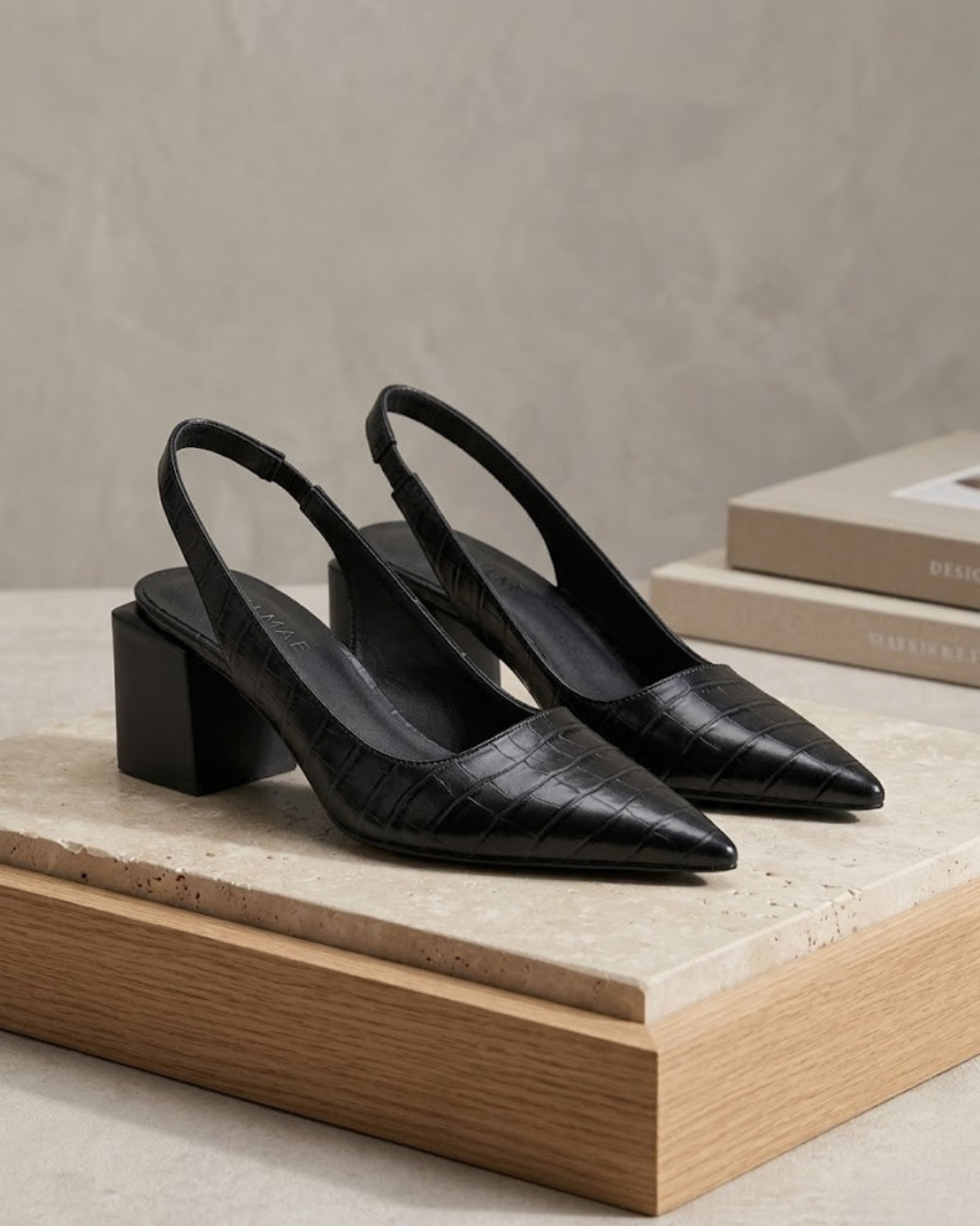 Women's croc-effect slingback block heel shoes