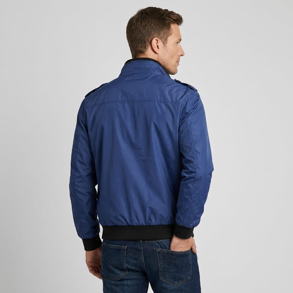 Men's stand collar bomber jacket with epaulettes