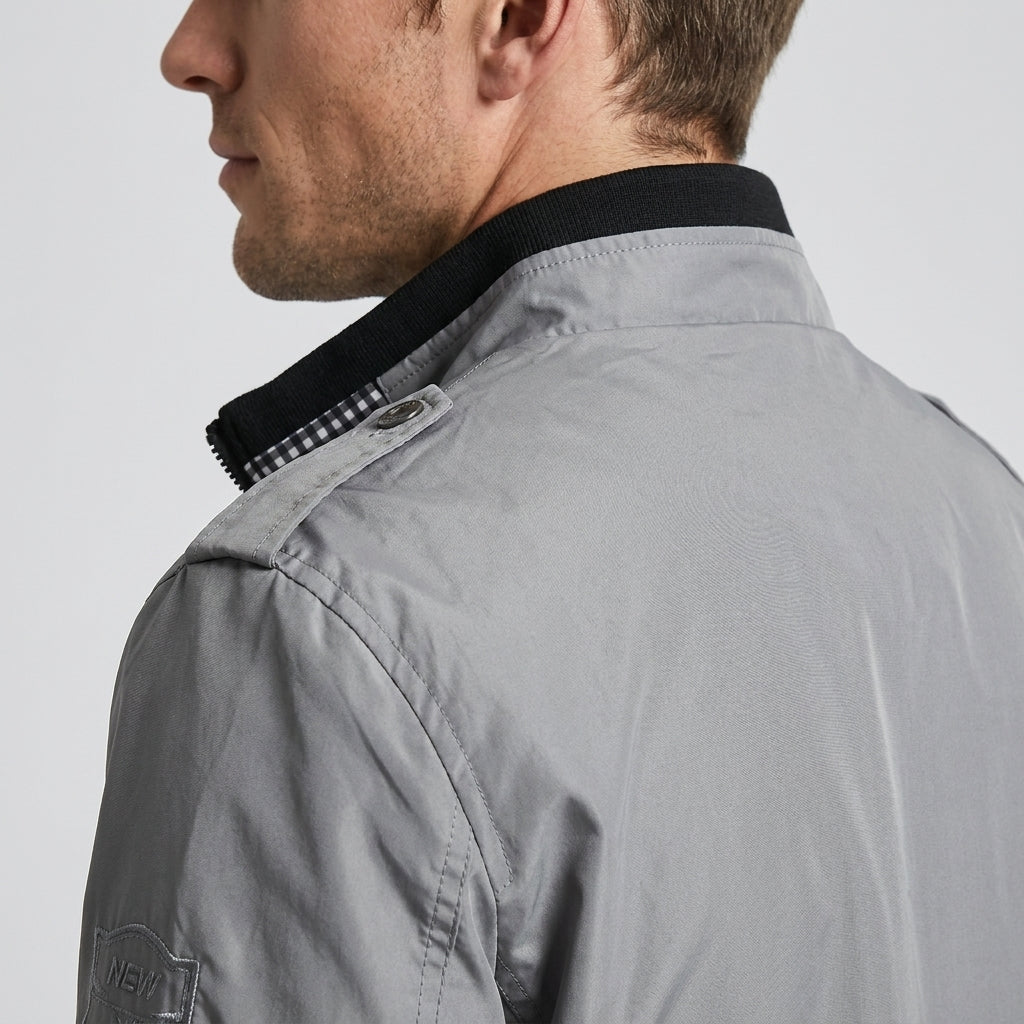 Men's stand collar bomber jacket with epaulettes