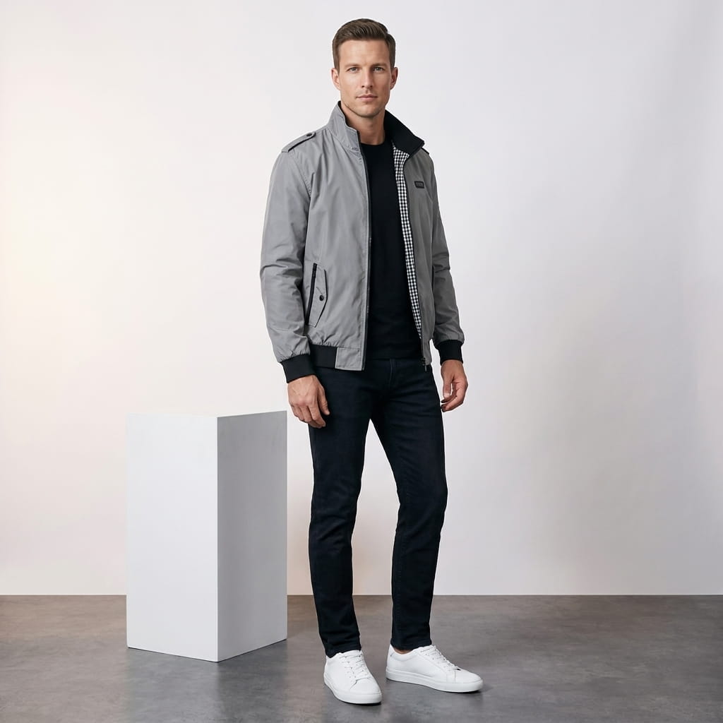 Men's stand collar bomber jacket with epaulettes