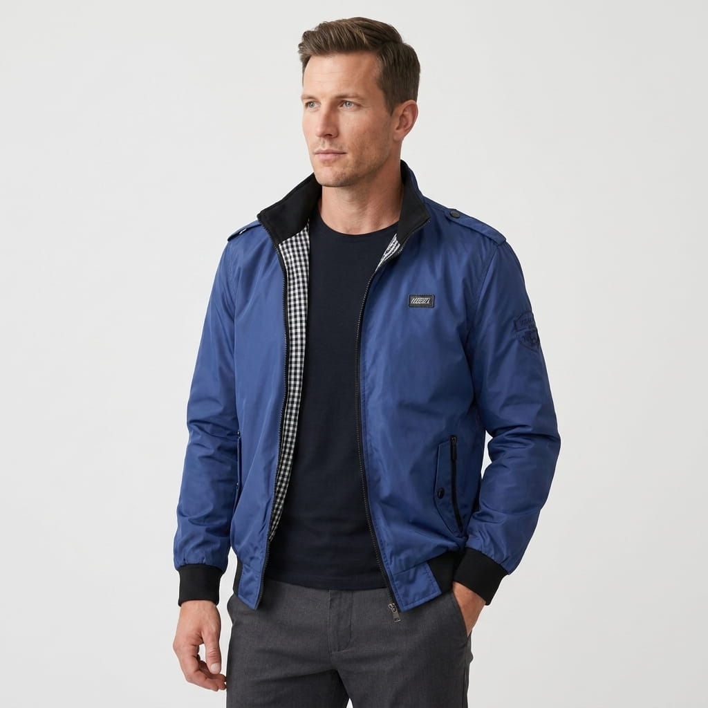 Men's stand collar bomber jacket with epaulettes