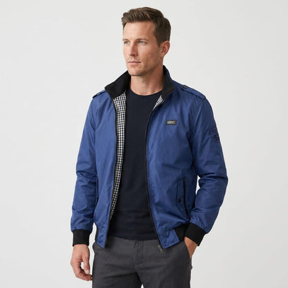 Men's stand collar bomber jacket with epaulettes