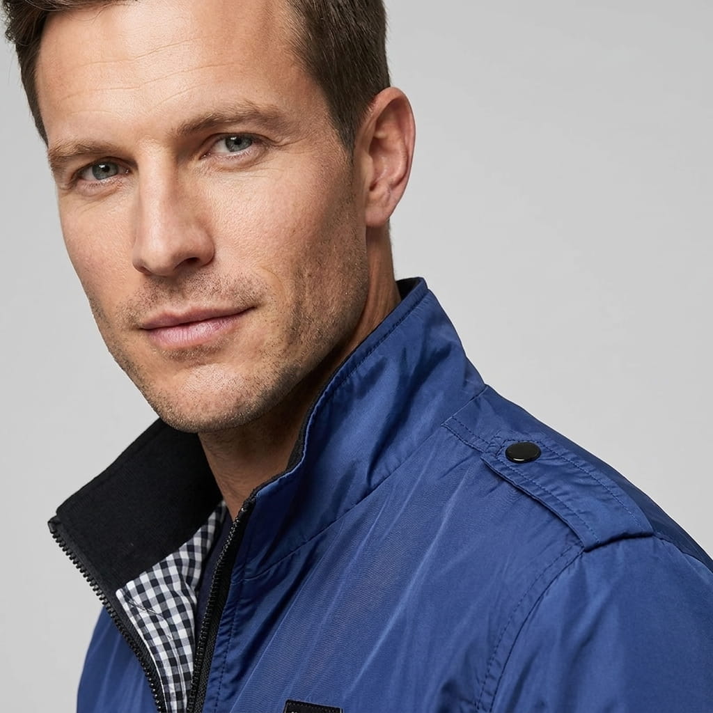 Men's stand collar bomber jacket with epaulettes