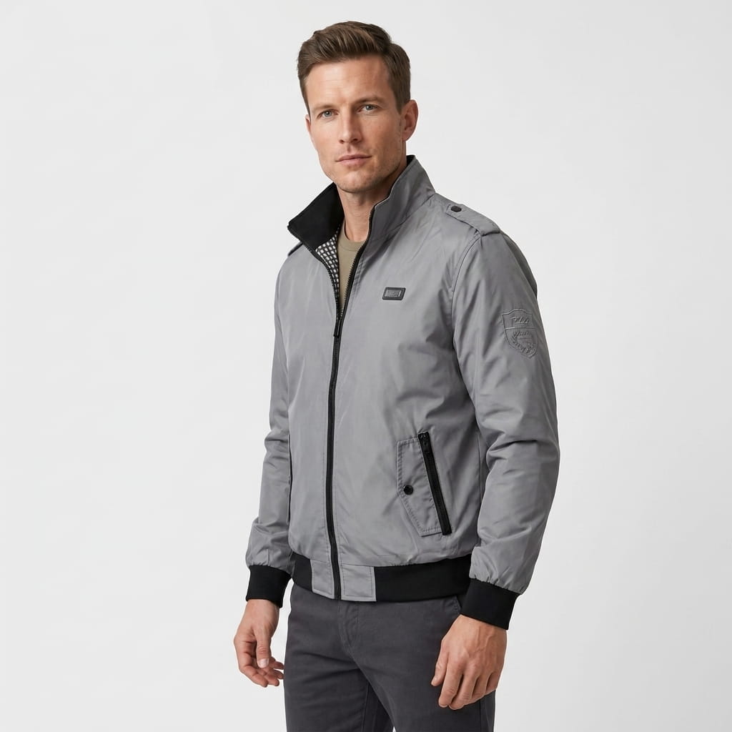Men's stand collar bomber jacket with epaulettes