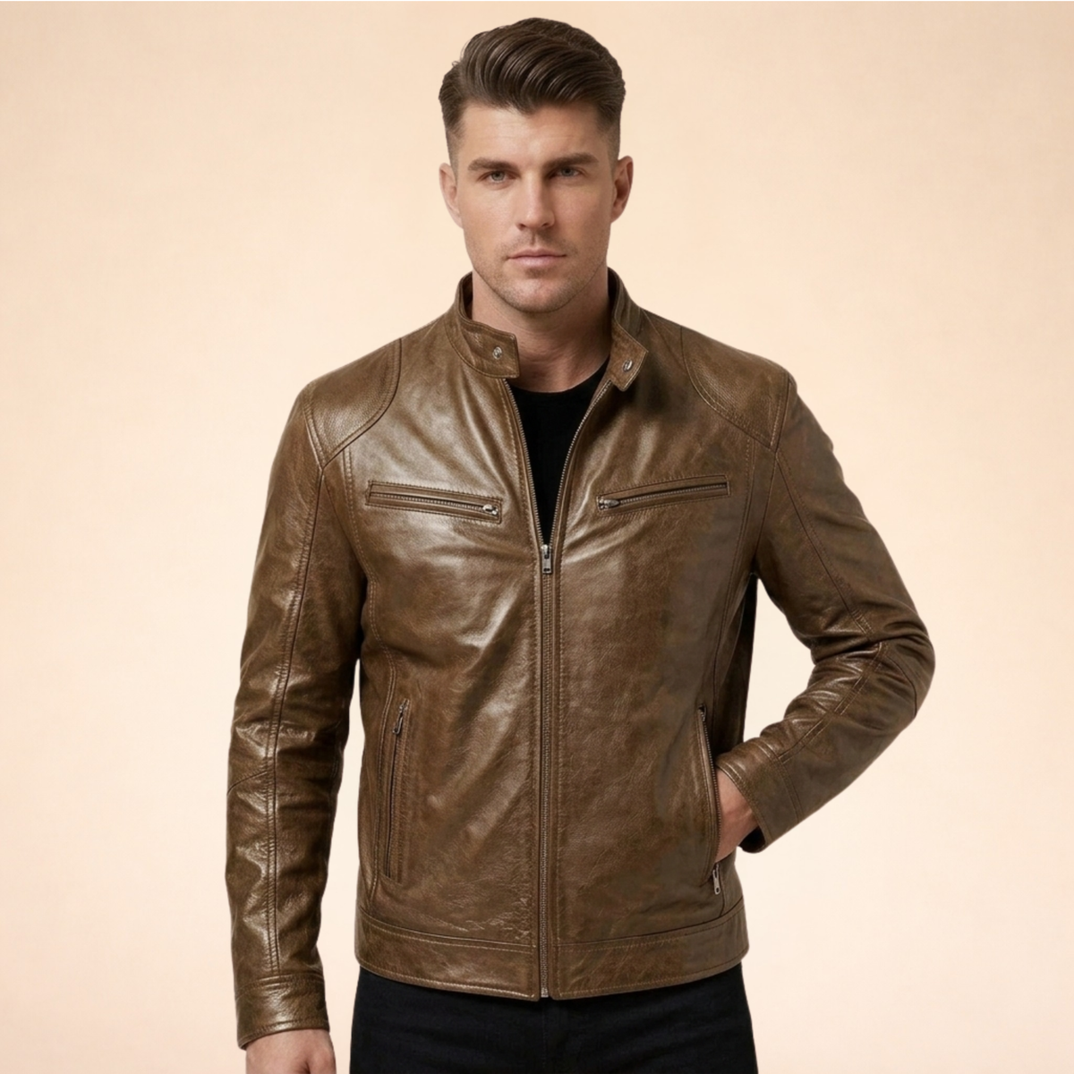 Zip jacket for men - brown