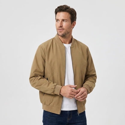 Men's zip up bomber jacket with ribbed cuffs - beige