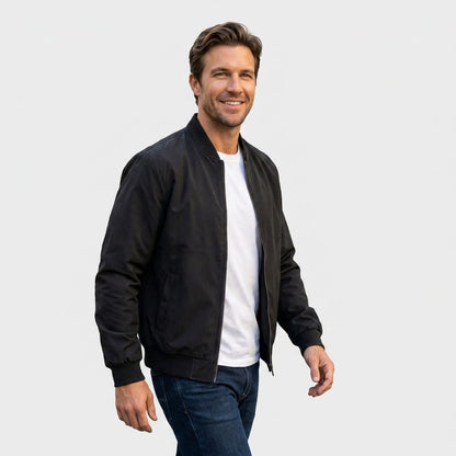 Men's zip up bomber jacket with ribbed cuffs - black