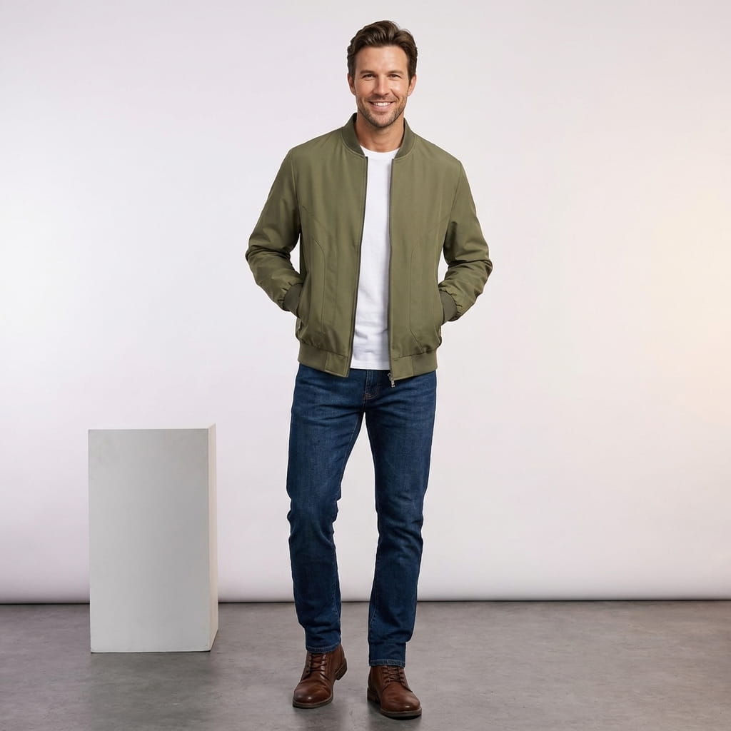 Men's zip up bomber jacket with ribbed cuffs