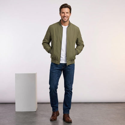 Men's zip up bomber jacket with ribbed cuffs