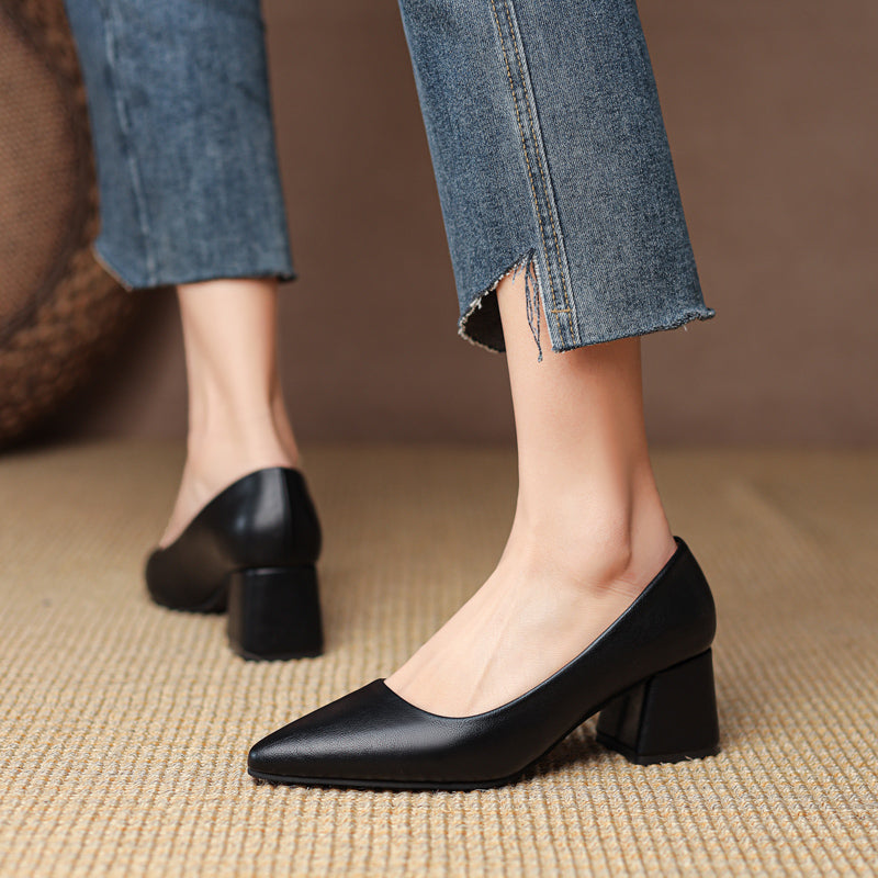 Women's slip-on block heel orthopedic heels - black