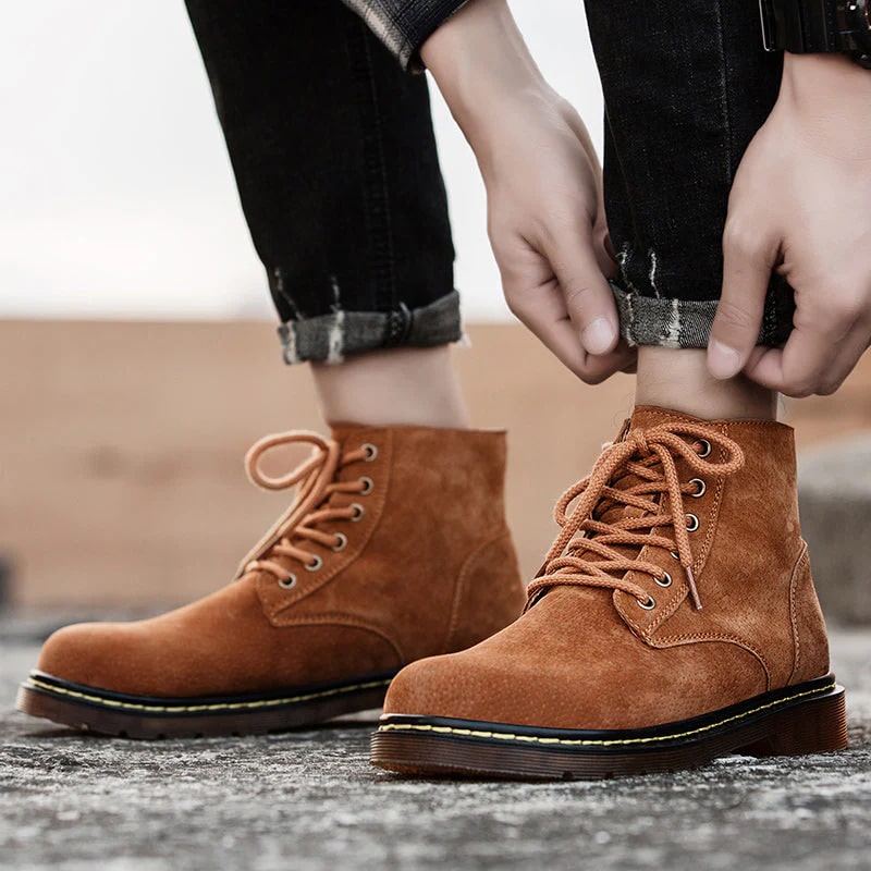 Lace Up Suede Boots with Cushioned Insole for Men