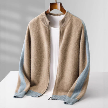 Cashmere Blend Zip Up Knit Jacket for Men - sandstone beige