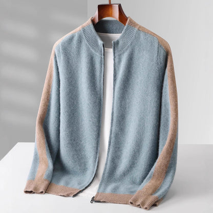 Cashmere Blend Zip Up Knit Jacket for Men - coastal blue