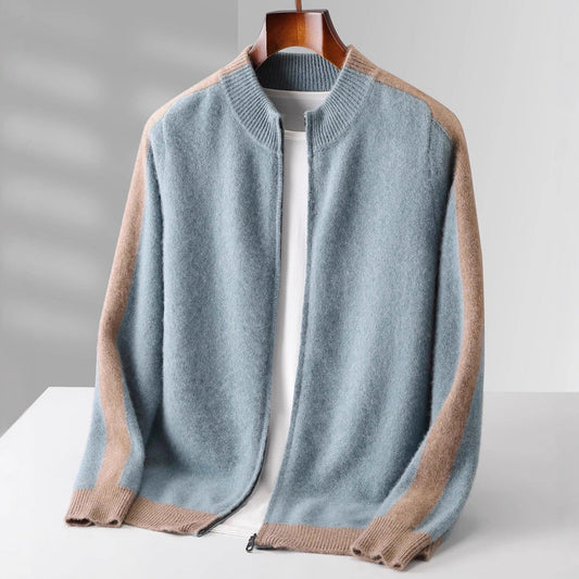 Cashmere Blend Zip Up Knit Jacket for Men - coastal blue