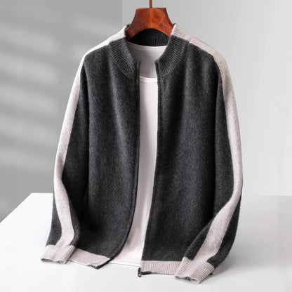 Cashmere Blend Zip Up Knit Jacket for Men - onyx gray