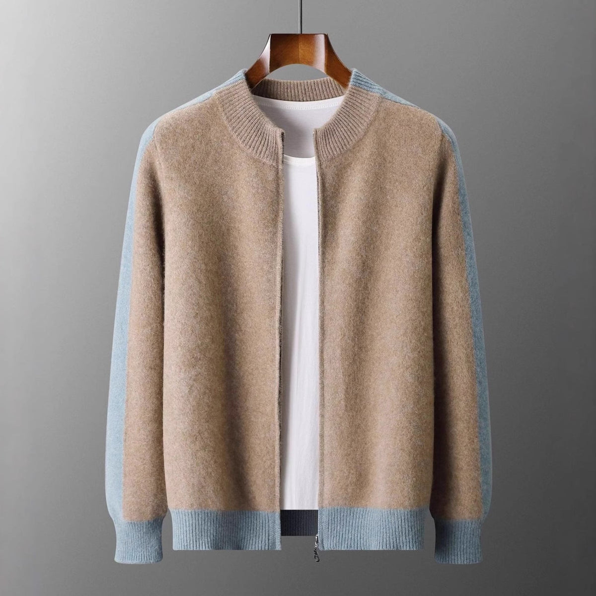 Cashmere Blend Zip Up Knit Jacket for Men