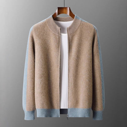 Cashmere Blend Zip Up Knit Jacket for Men