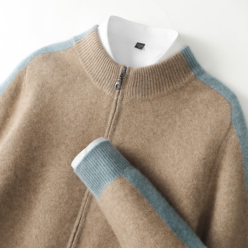 Cashmere Blend Zip Up Knit Jacket for Men
