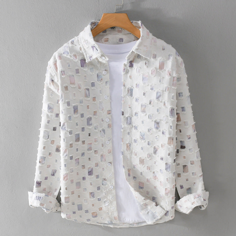 Collared Shirt with Abstract Print for Men - gray