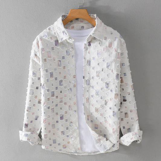 Collared Shirt with Abstract Print for Men - gray