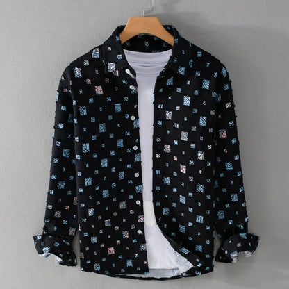 Collared Shirt with Abstract Print for Men - black