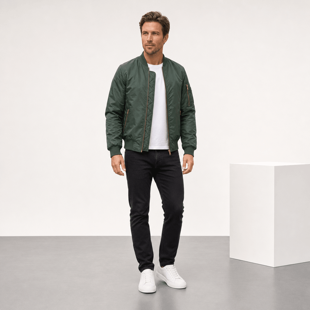 Men's quilted bomber jacket with utility pockets