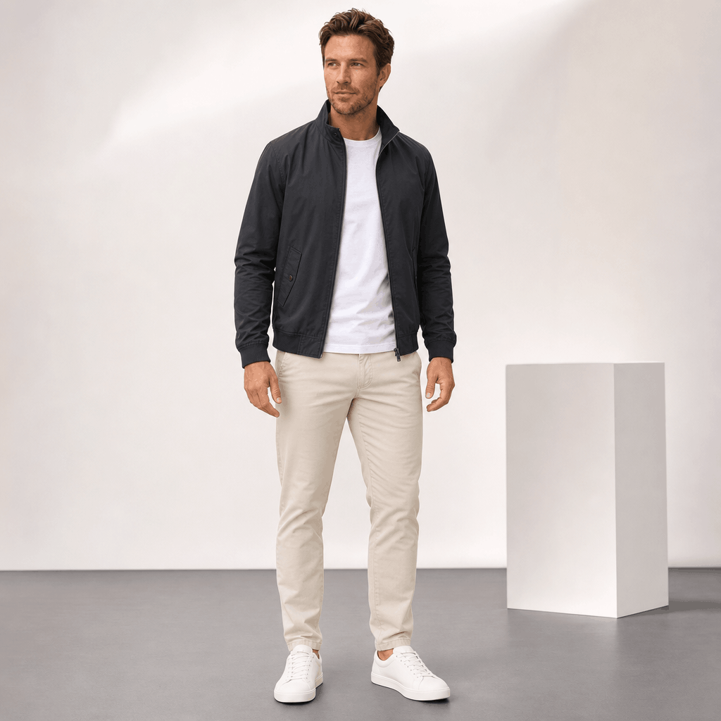 Men's quilted bomber jacket with utility pockets