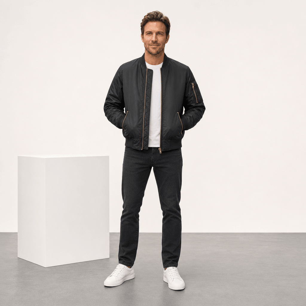 Men's quilted bomber jacket with utility pockets