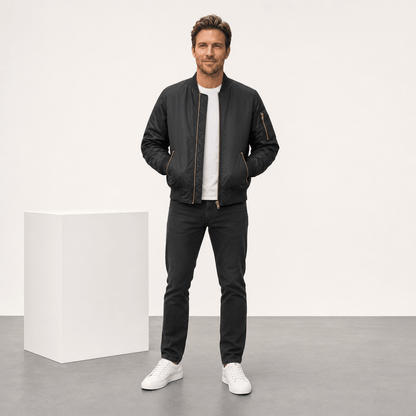 Men's quilted bomber jacket with utility pockets