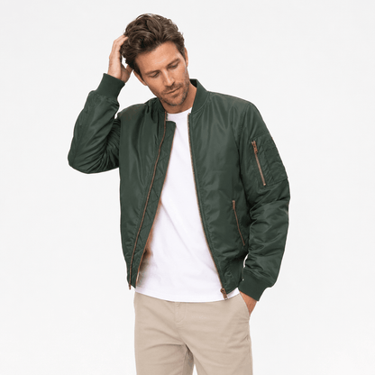 Men's quilted bomber jacket with utility pockets - green