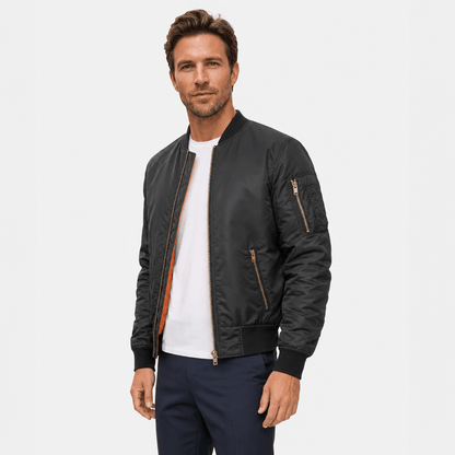 Men's quilted bomber jacket with utility pockets - black