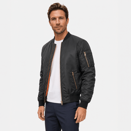 Men's quilted bomber jacket with utility pockets - black