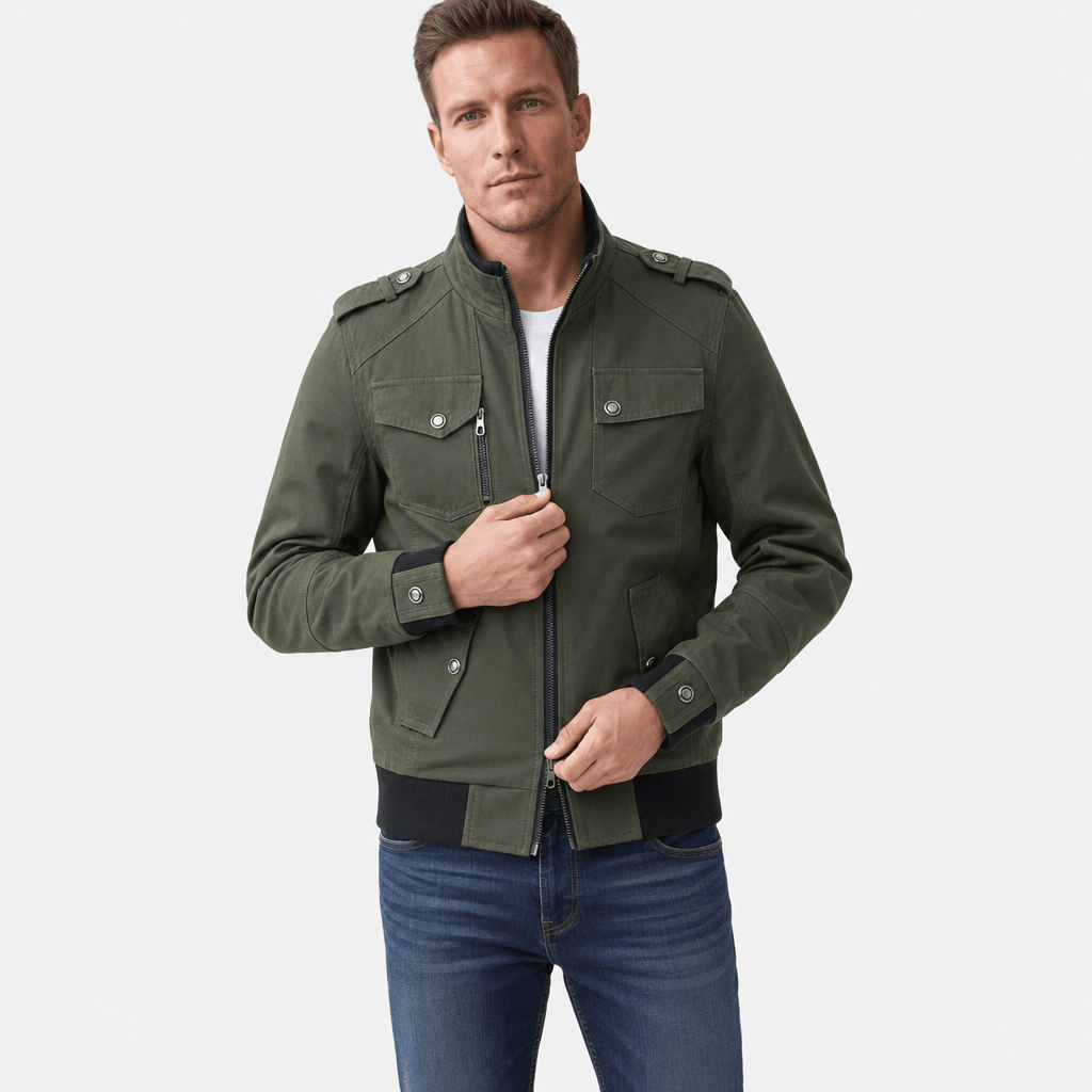 Men's utility bomber jacket with four flap pockets - green