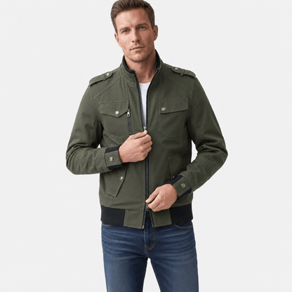Men's utility bomber jacket with four flap pockets - green