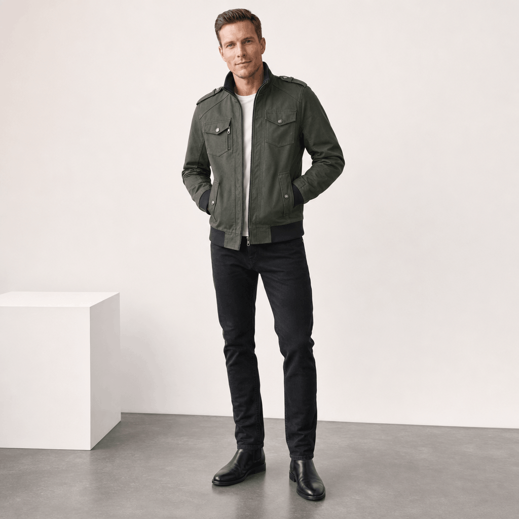 Men's utility bomber jacket with four flap pockets