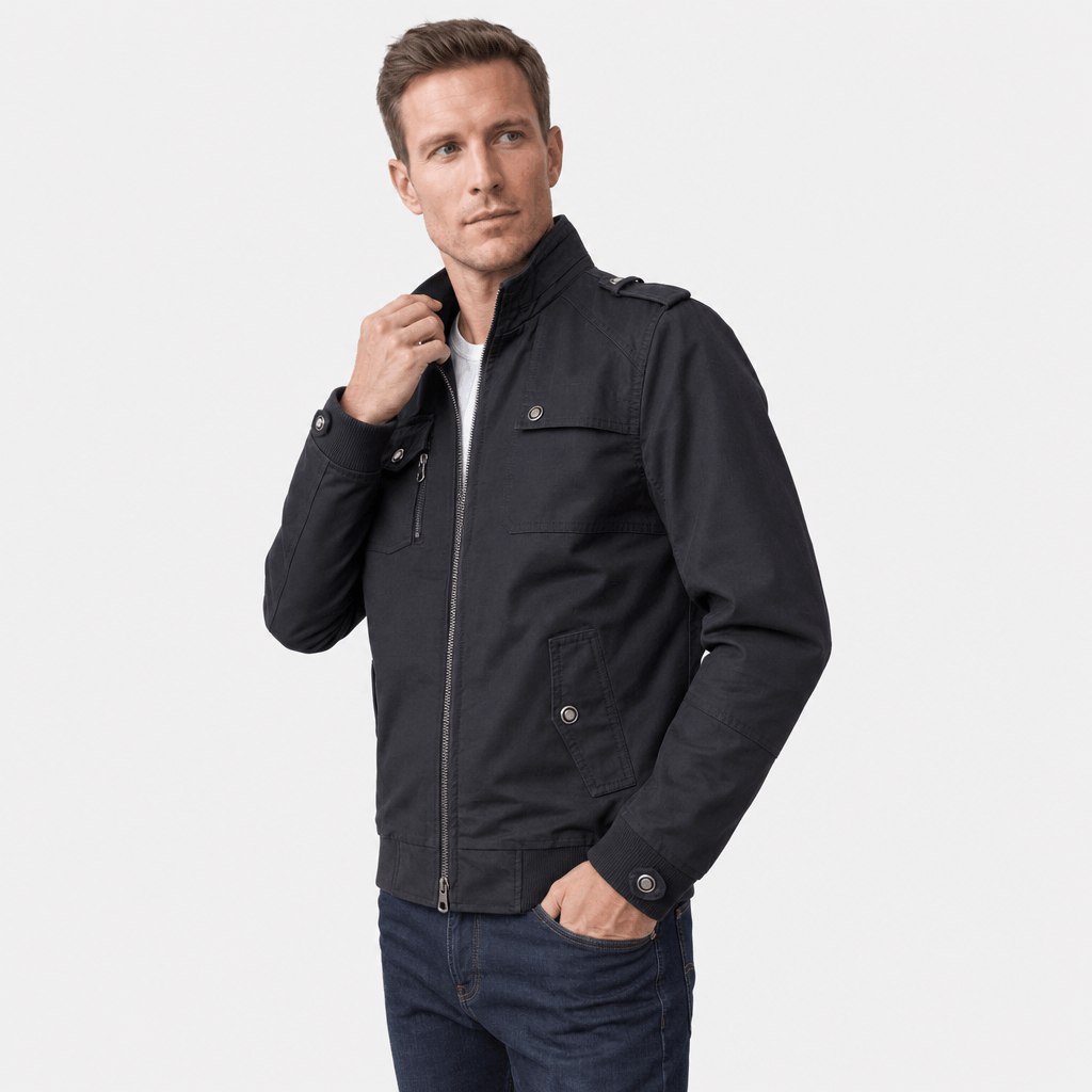 Men's utility bomber jacket with four flap pockets - black
