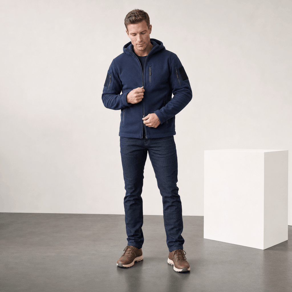 Men's heavyweight hooded polar fleece jacket
