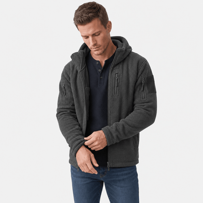 Men's heavyweight hooded polar fleece jacket - gray